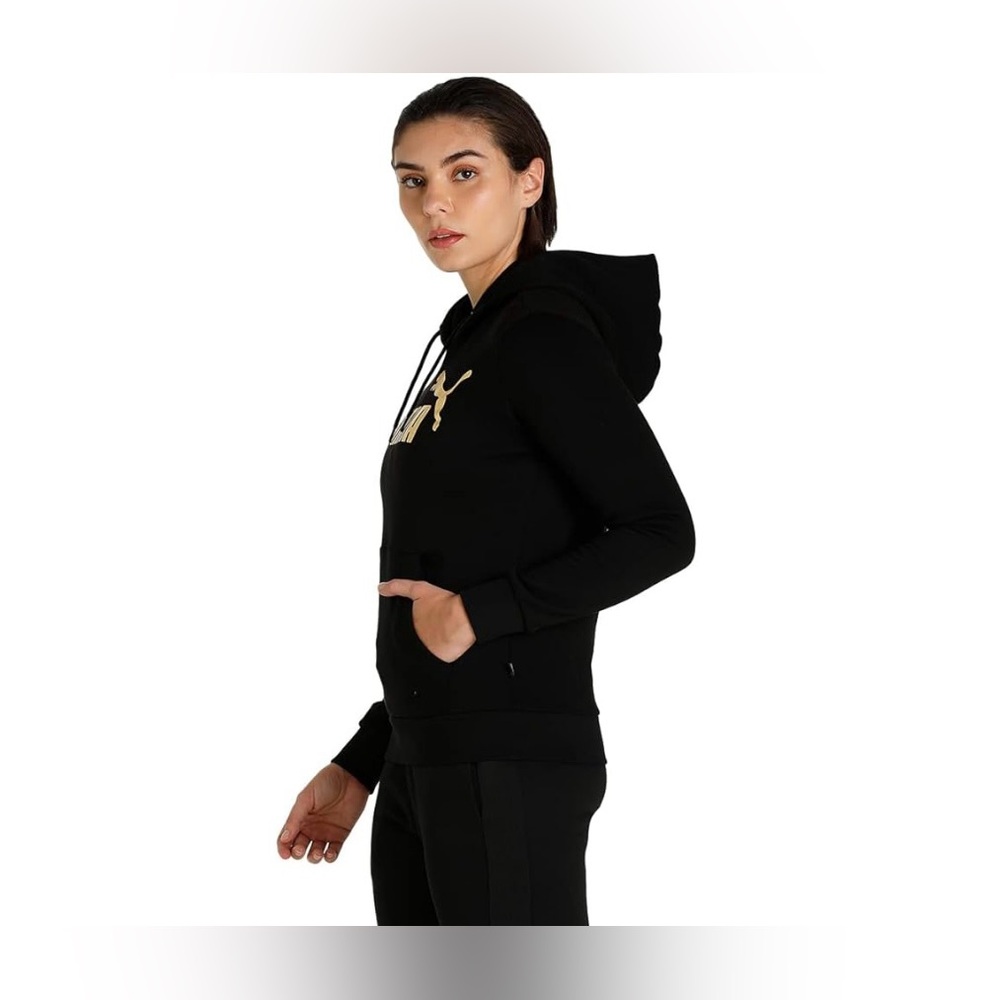 Puma Black & Gold Logo Hoodie – Size Large - Picture 4 of 9